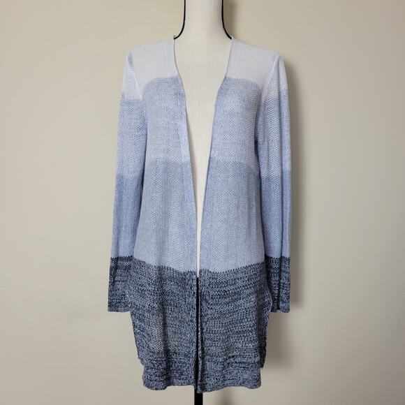 Christian Siriano Size M 100% Linen Ombre Knit Open Front Cardigan Blue White - Picture 1 of 14